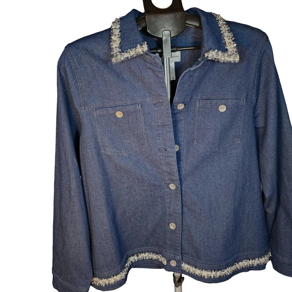 Alfred‎ Dunner Embellished Dark Wash Denim Jean Jacket Size 12